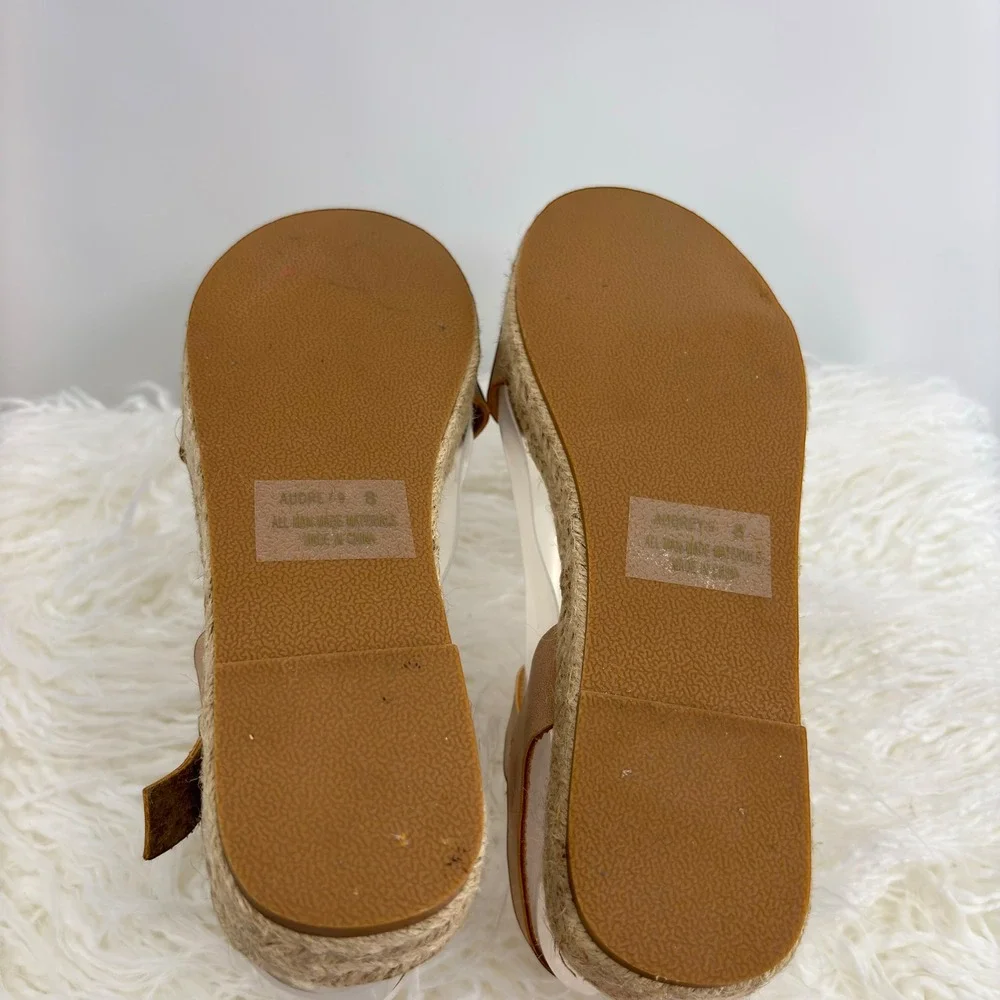 AMS Audrey Tan Espadrille Platform Sandals Women Size 8 Buckle‎ Neutral Summer